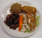 Orange Chicken & Chicken Chow Mein with Fried Rice and Egg Roll